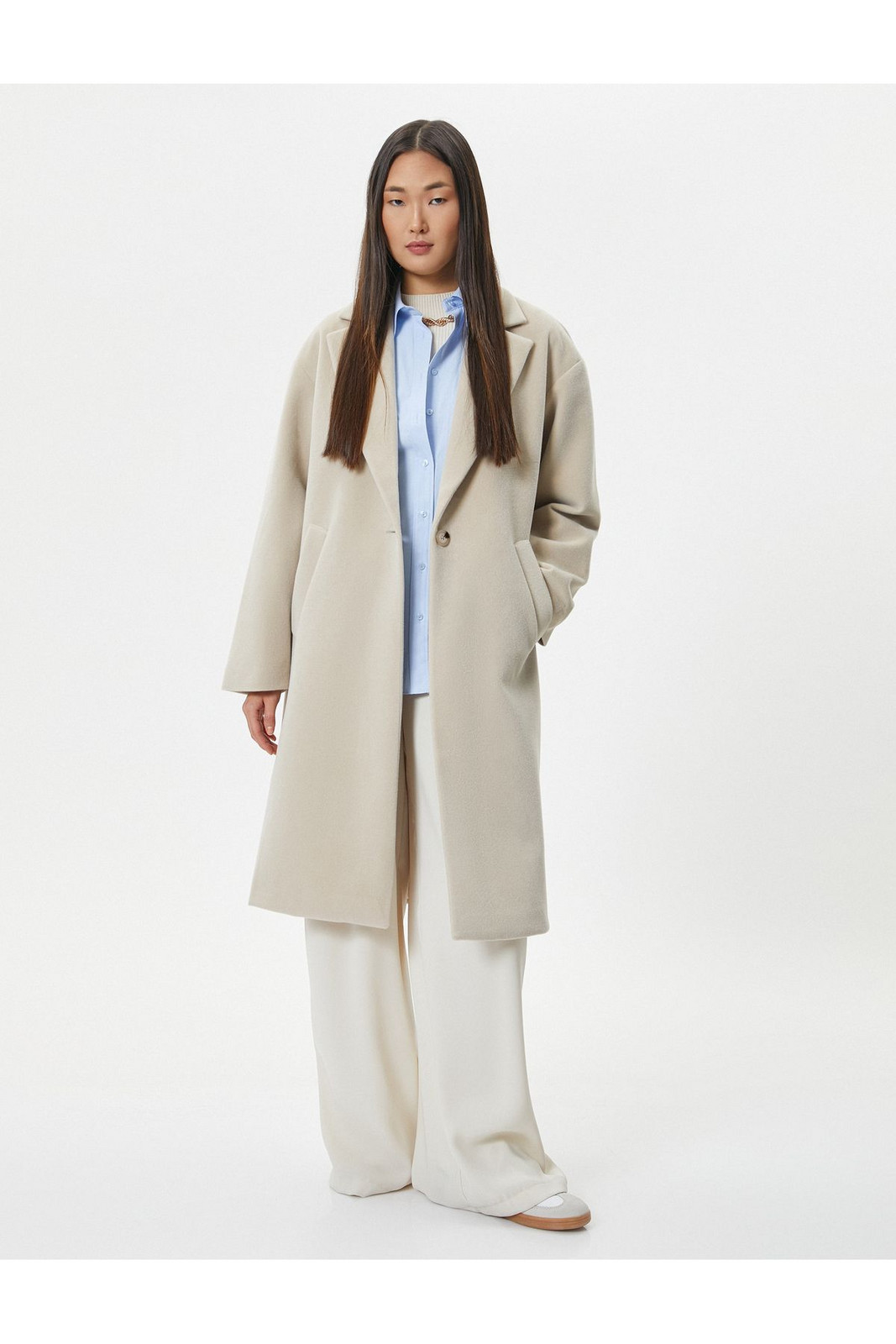 Koton Long Cachet Coat Pocket Detailed Buttoned