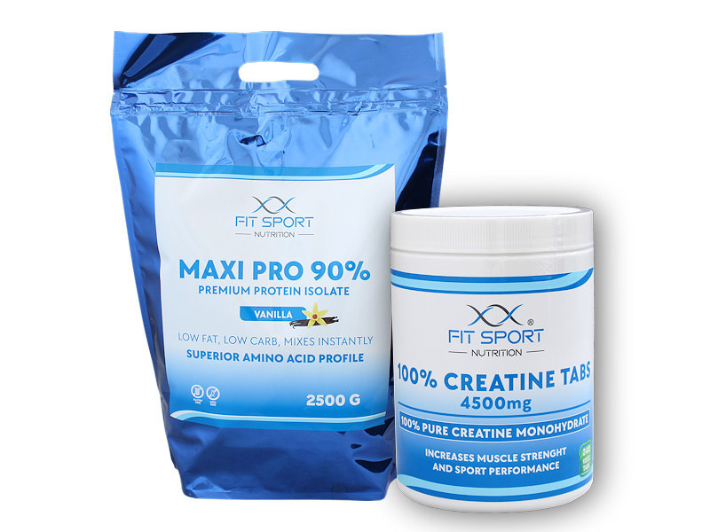 FitSport Nutrition Maxi Pro 90% 2500g + 100% Creatine Tabs 4500mg 240 vege tabs Varianta: čokoláda