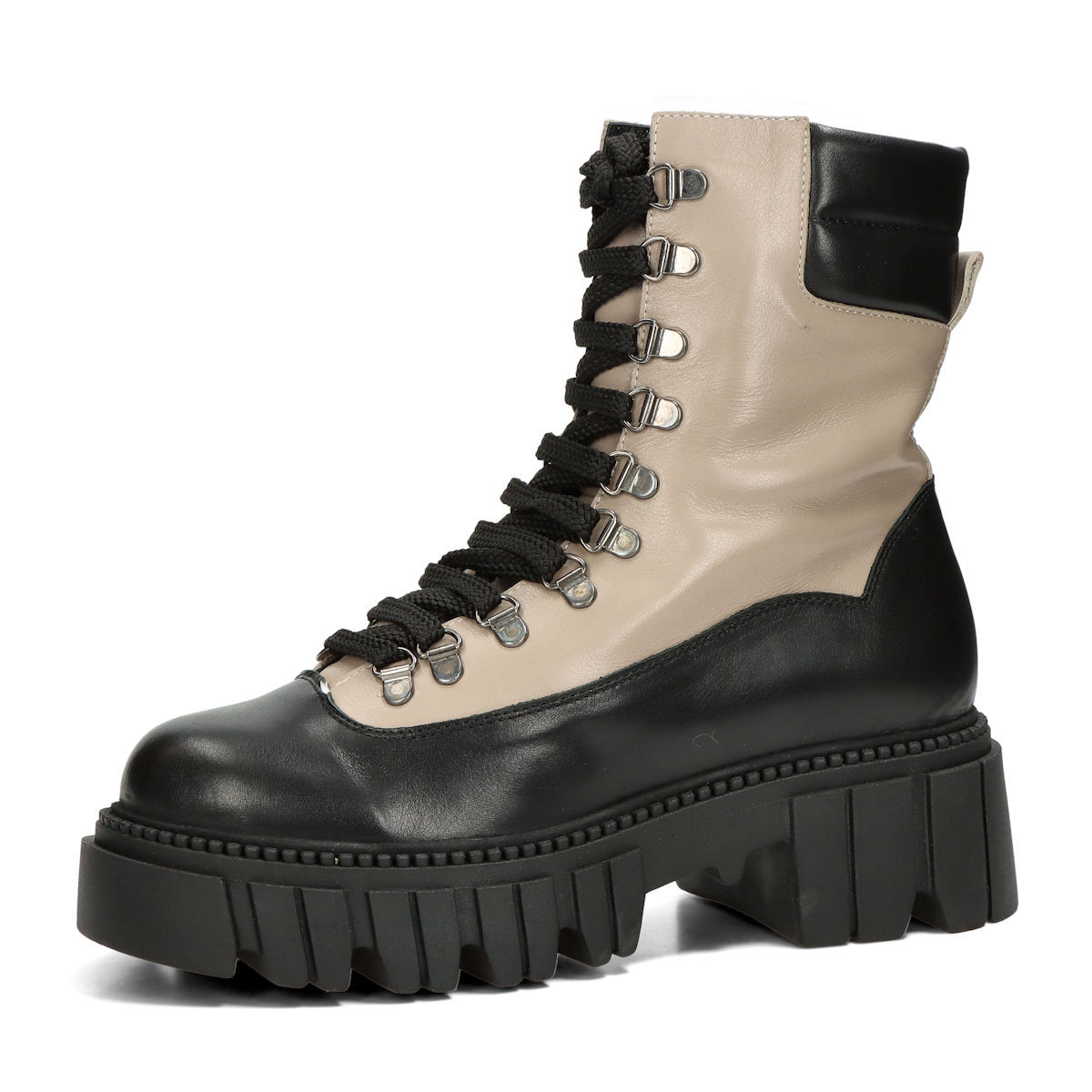 ETIMEĒ dámské kožené kotníkové kozačky - béžovo černé - 36