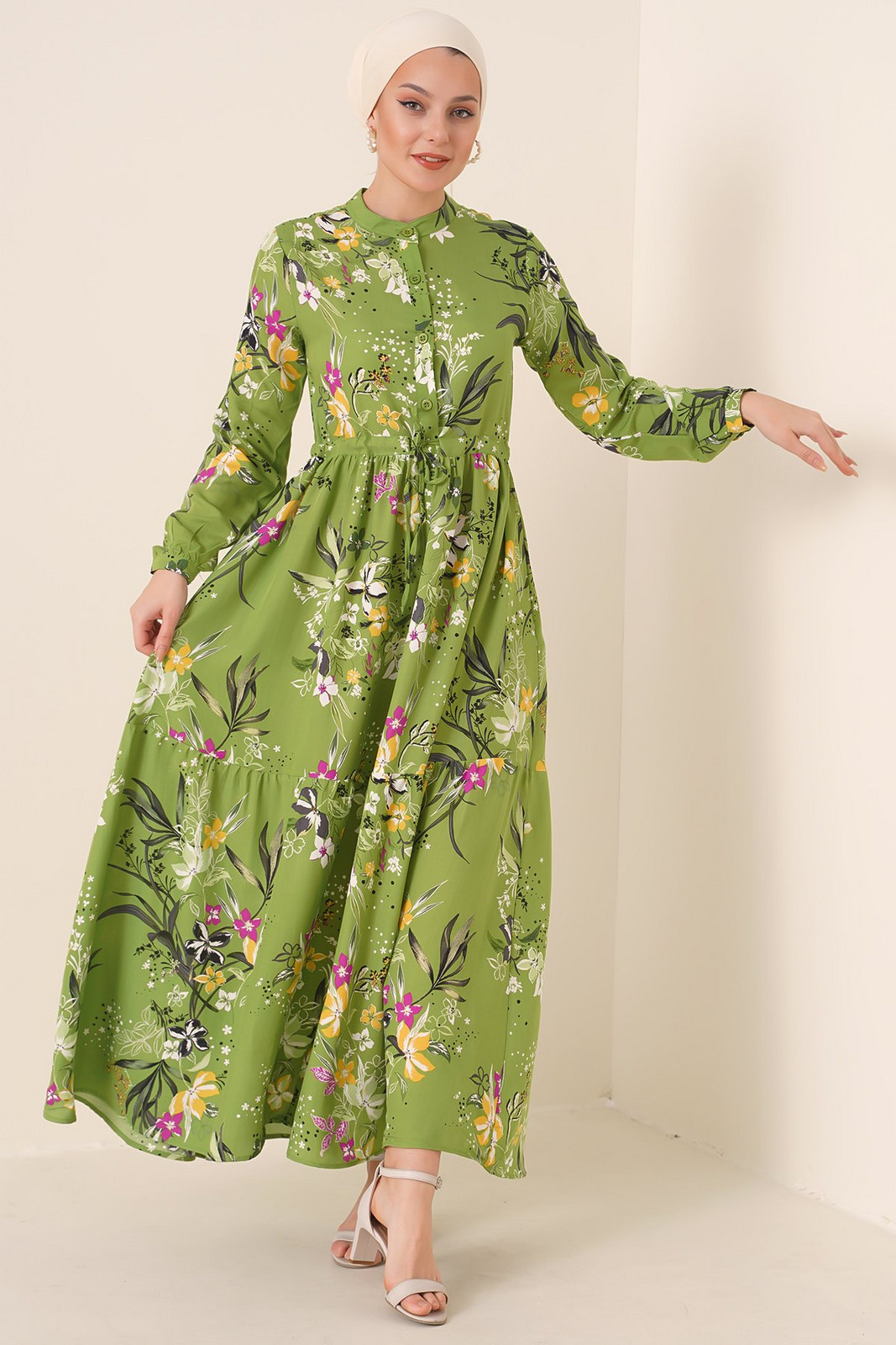 Bigdart 2144 Judge Collar Hijab Dress - G.green