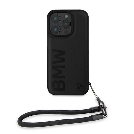 BMW Leather Signature and Strap Zadní Kryt pro iPhone 16 Pro Black BMHCP16L23RMRLK