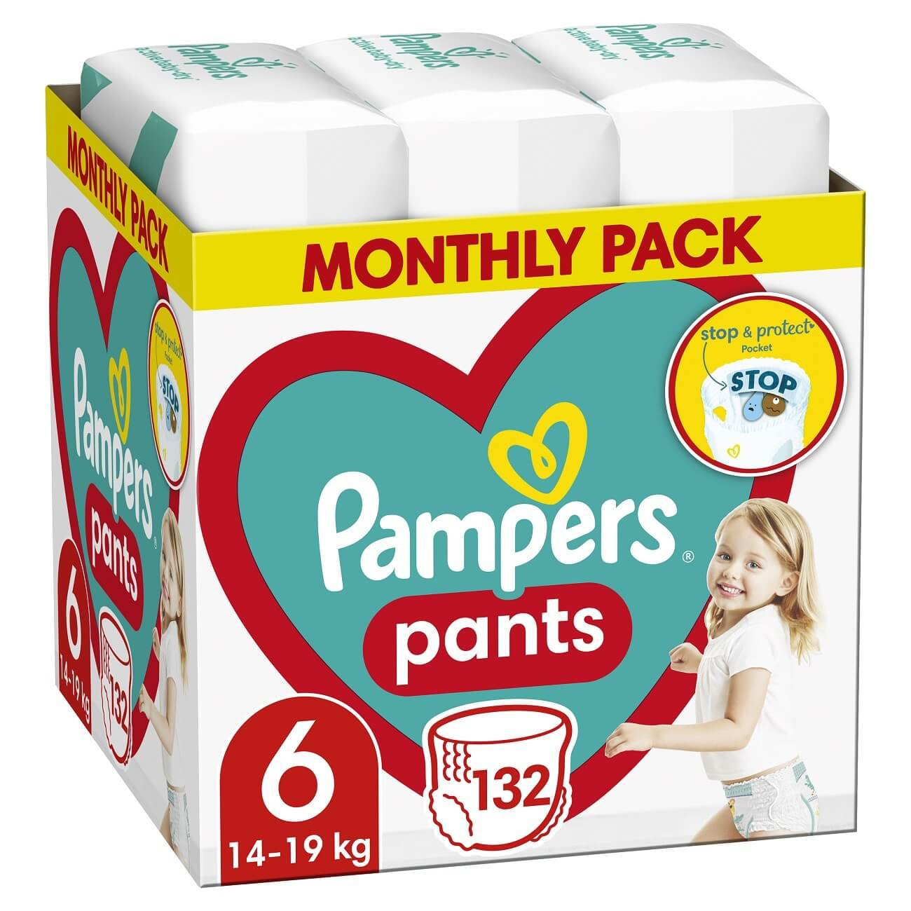 PAMPERS Plenkové Kalhotky Pants Velikost 6 X, 15kg+ 132 ks