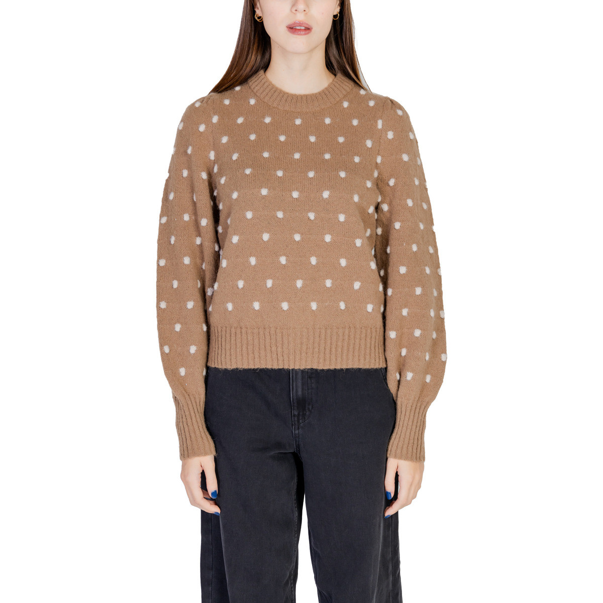 Jacqueline De Yong  JDYSIGRID LIFE L/S ONECK PUFFDOT PUL KNT 15304813  Hnědá