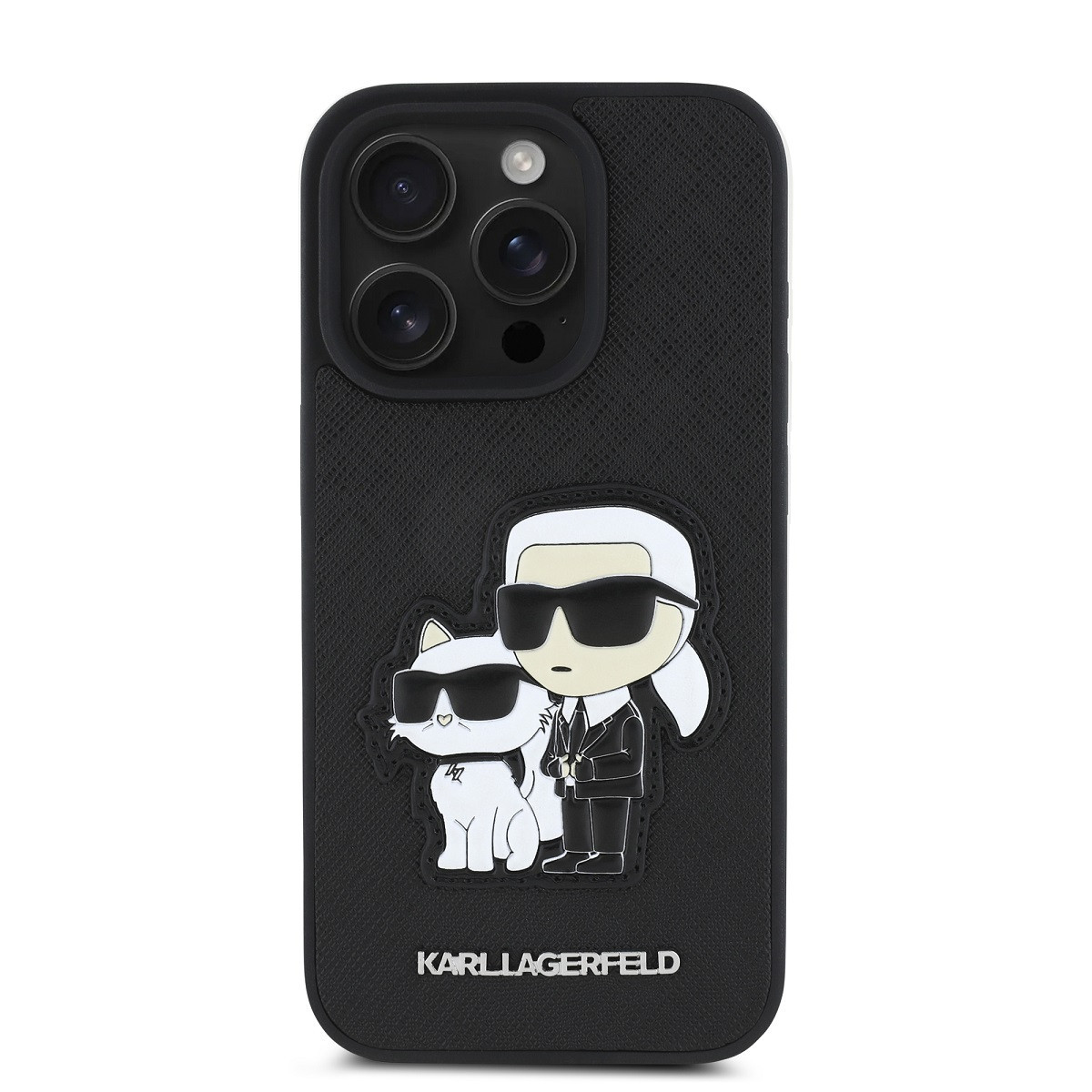 Zadní kryt Karl Lagerfeld PU Saffiano Karl and Choupette pro Apple iPhone 15 Pro Max, černá