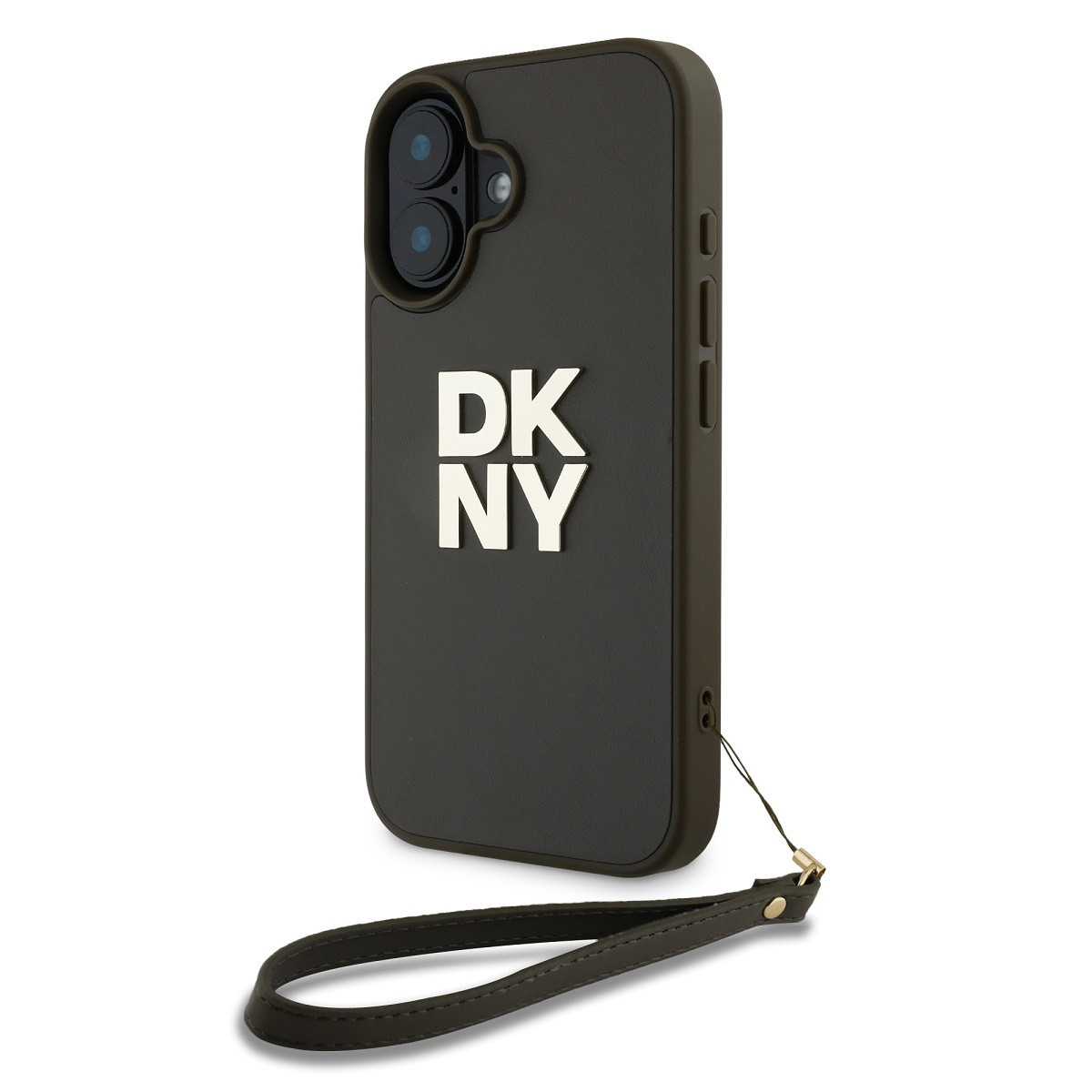 Zaní kryt DKNY PU Leather Stack Logo Wrist Strap pro Apple iPhone 16, zelená