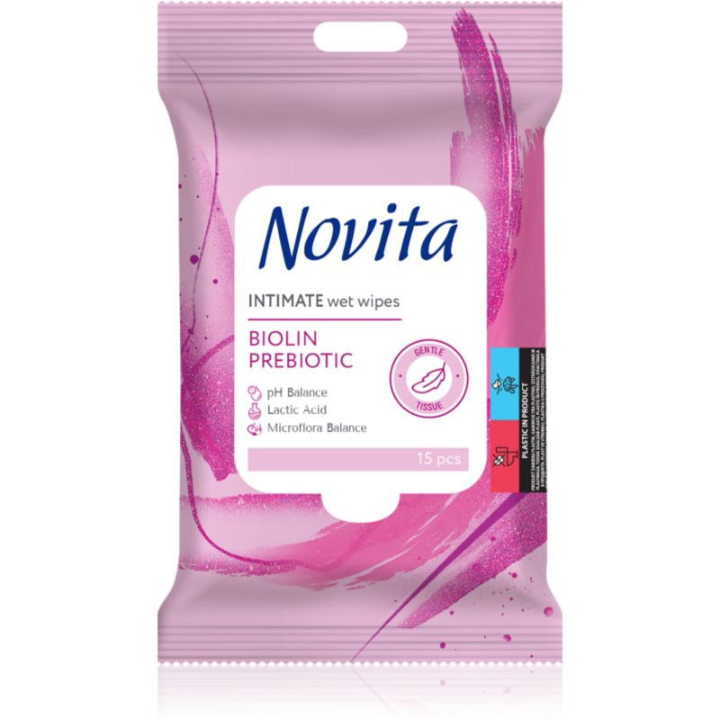 NOVITA Intimate Biolin Prebiotic vlhčené ubrousky na intimní hygienu 15 ks