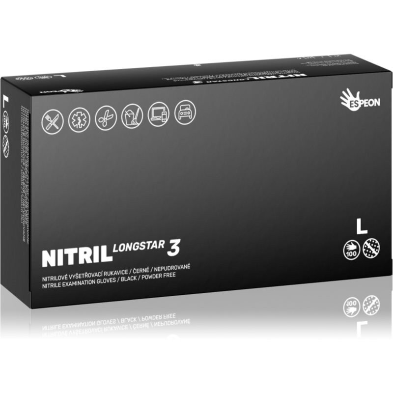 Espeon Nitril Longstar3 Black nitrilové nepudrované rukavice velikost L 2x50 ks