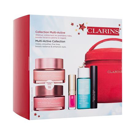 Clarins Multi-Active Collection : denní pleťový krém Multi-Active Jour 50 ml + noční pleťový krém Multi-Active Nuit 50 ml + olej na rty Lip Comfort Oil 1,4 ml 04 Pitaya + odličovač očí Instant Eye Make-Up Remover 30 ml + řasenka Wonder Perfe