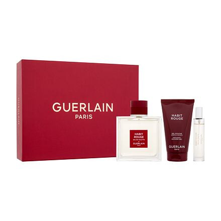 Guerlain Habit Rouge pánská dárková sada toaletní voda 100 ml + toaletní voda 10 ml + sprchový gel 75 ml pro muže