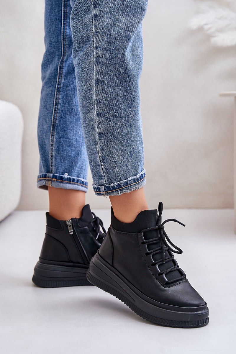 Lehké Kožené Sportovní Boty Na Platformě Artiker Černé