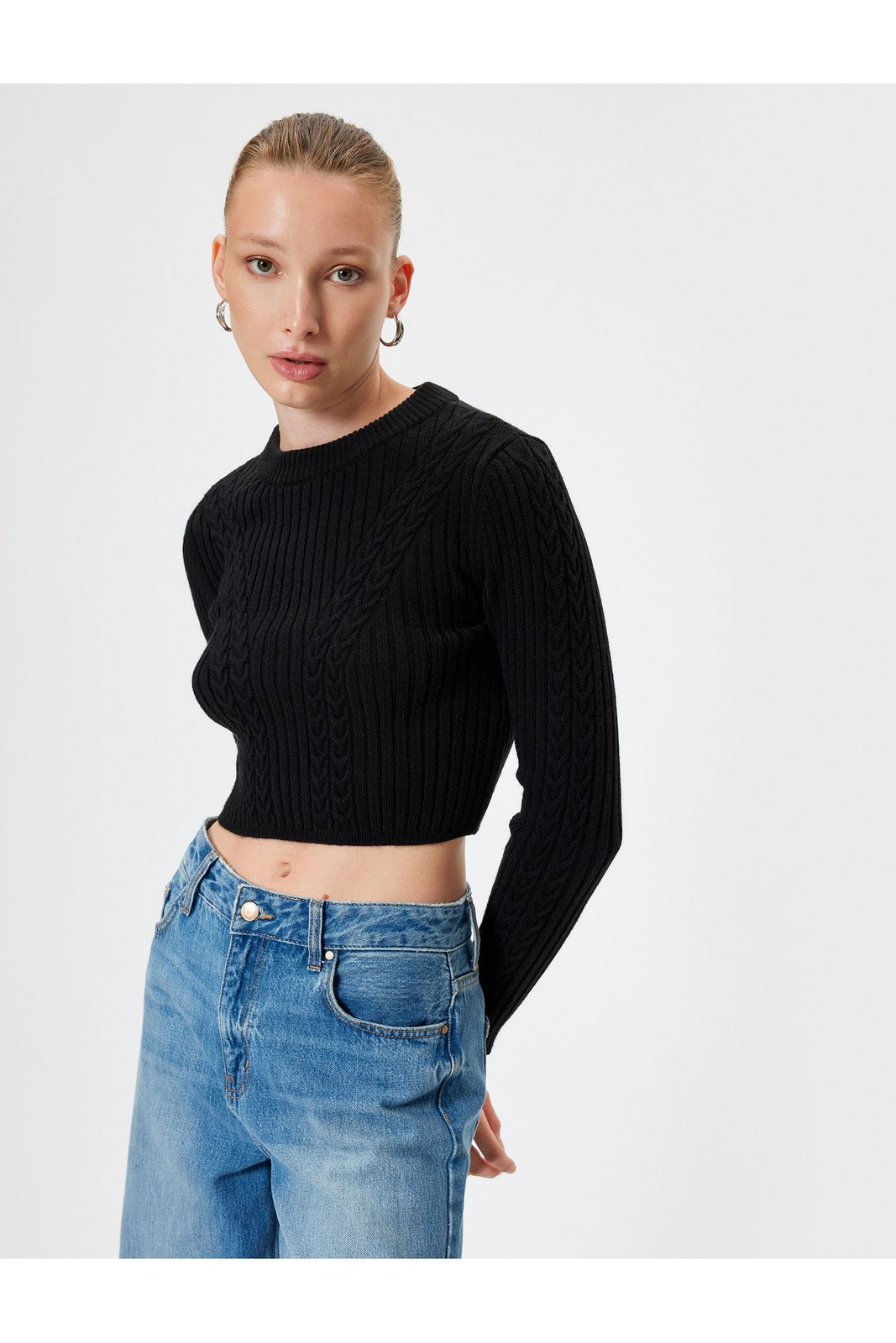 Koton Knitwear Crop Sweater Long Sleeve Hair Knit Textured