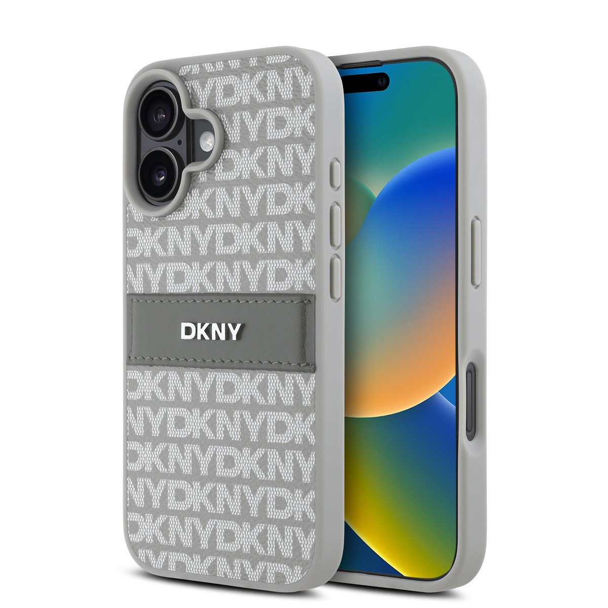 Zadní kryt DKNY PU Leather Repeat Pattern Tonal Stripe pro iPhone 16 Beige