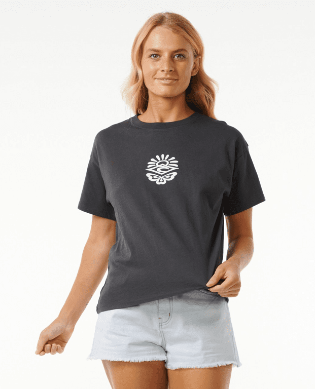 Tričko Rip Curl ICONS OF SURF RELAXED TEE Washed Black