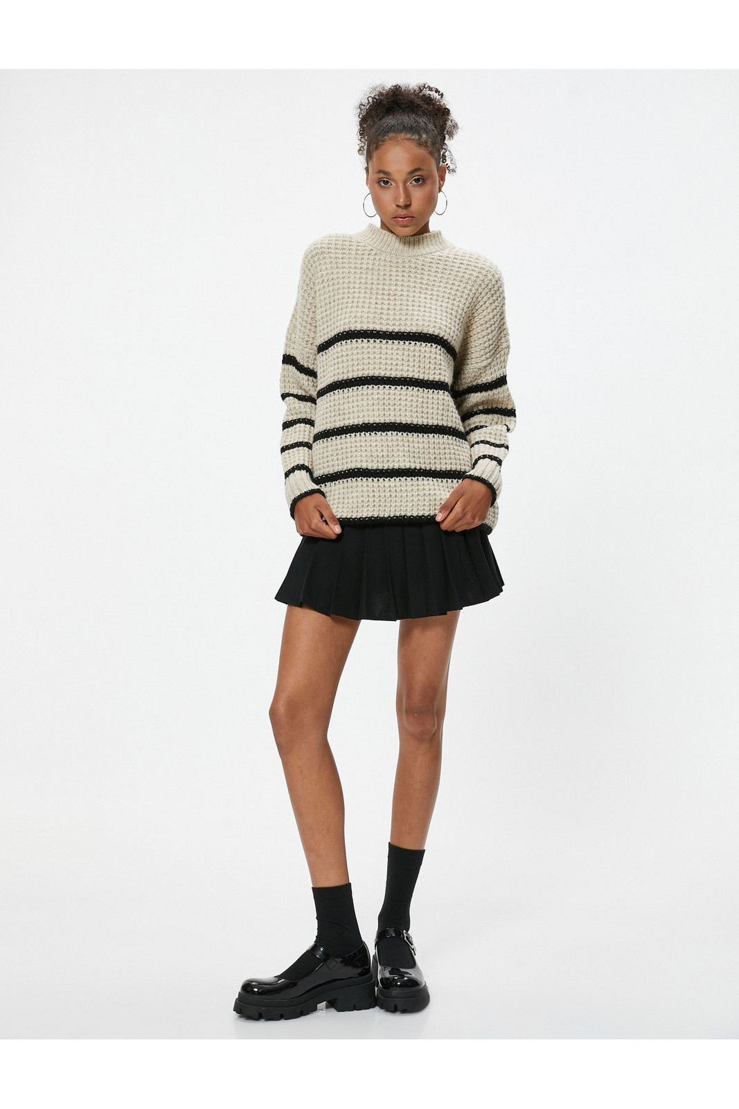 Koton KT - Crew Neck Knitwear Sweater Textured Stripe Pattern