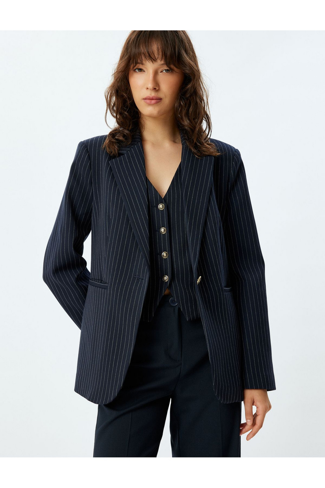 Koton Long Blazer Jacket Double Breasted Reverse Collar Regular Fit