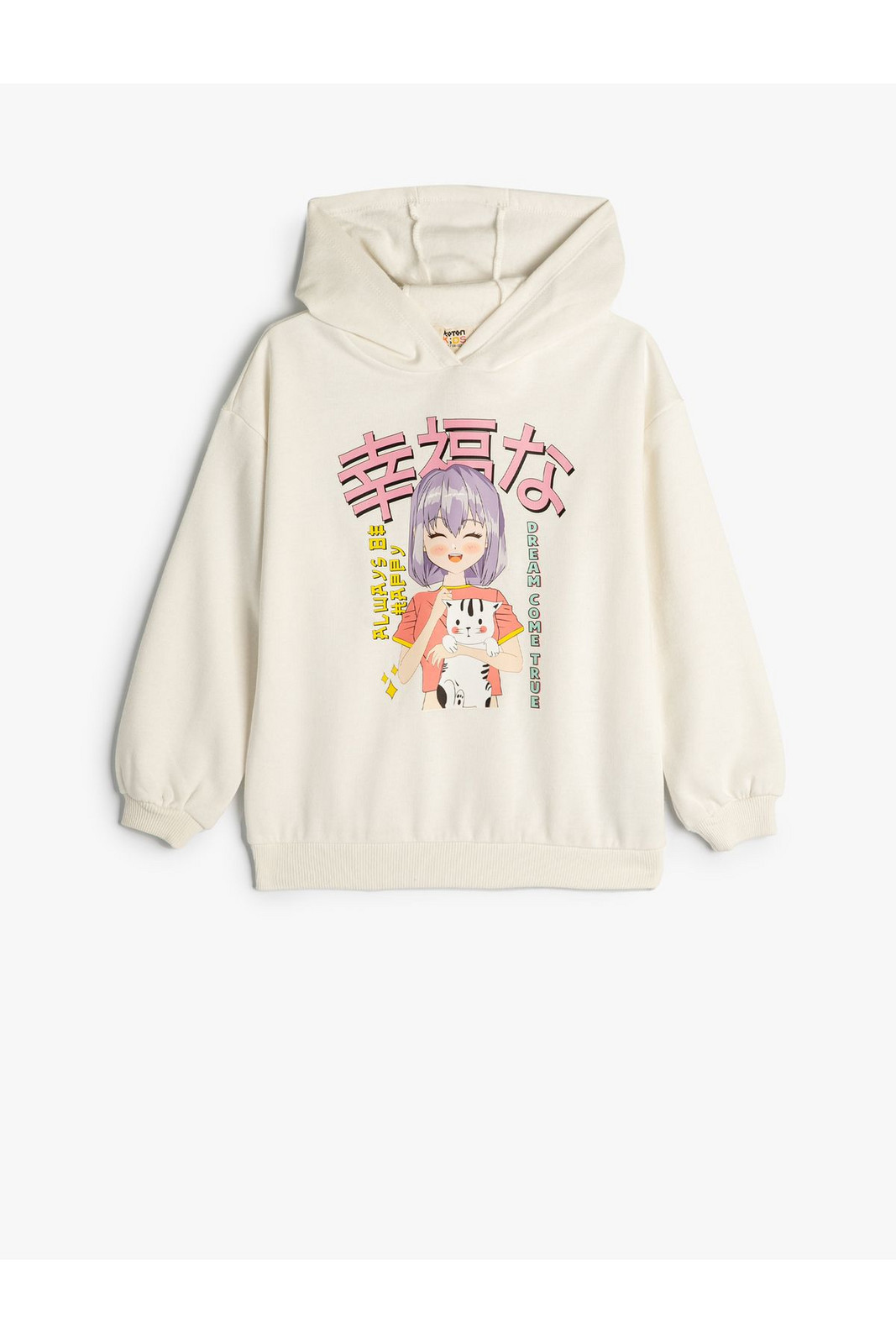 Koton Hooded Oversize Sweatshirt Anime Printed Long Sleeve Raised Cotton