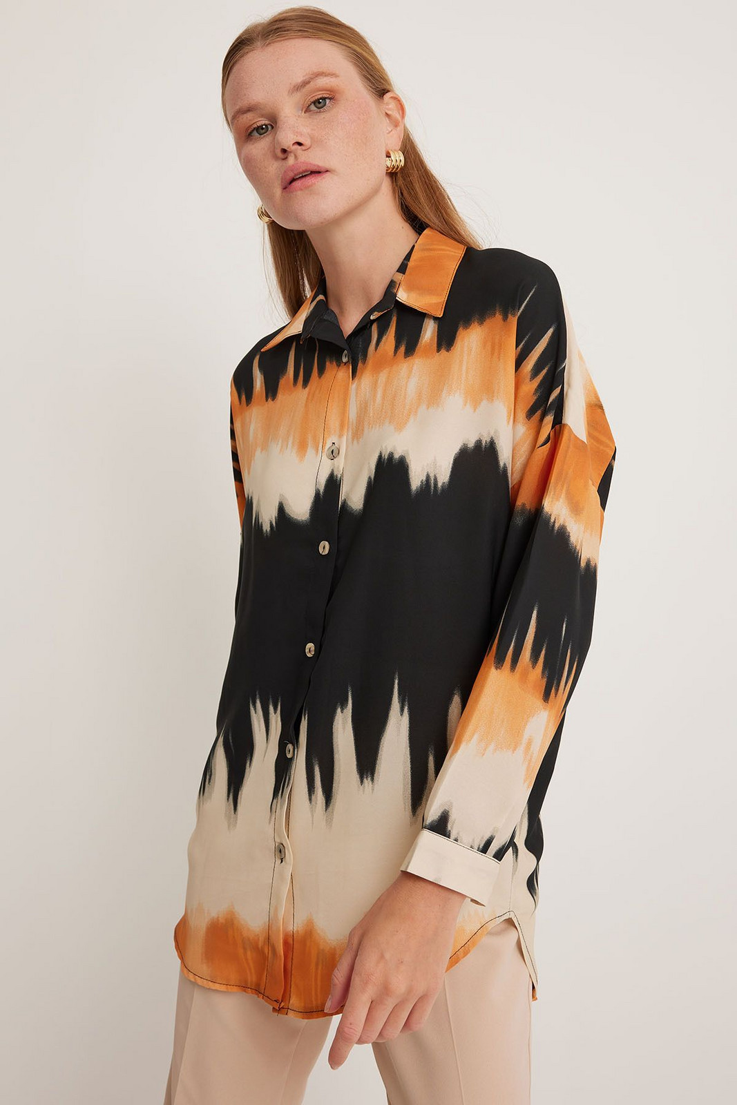 Bigdart Women's Orange Black Patterned Oversize Shirt 5923