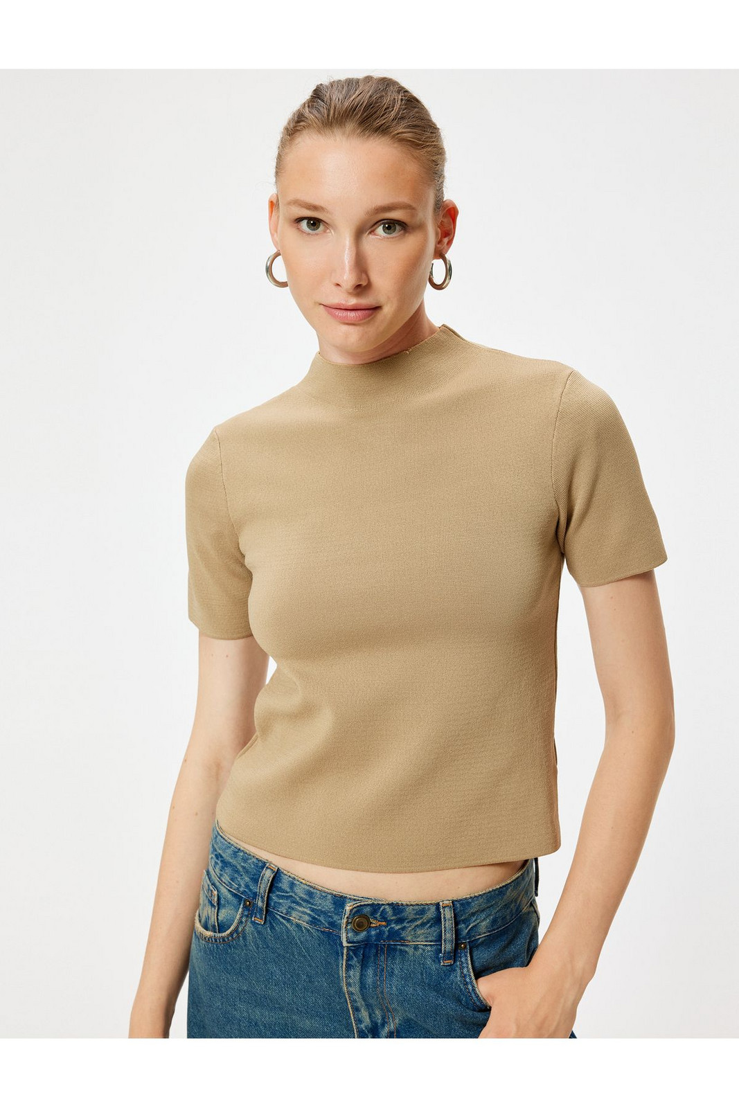 Koton KTN - Short Sleeve Basic Knitwear Sweater Stand Collar