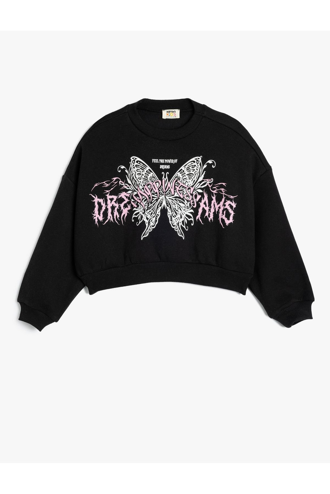 Koton Crop Sweatshirt Butterfly Printed Long Sleeve Crew Neck