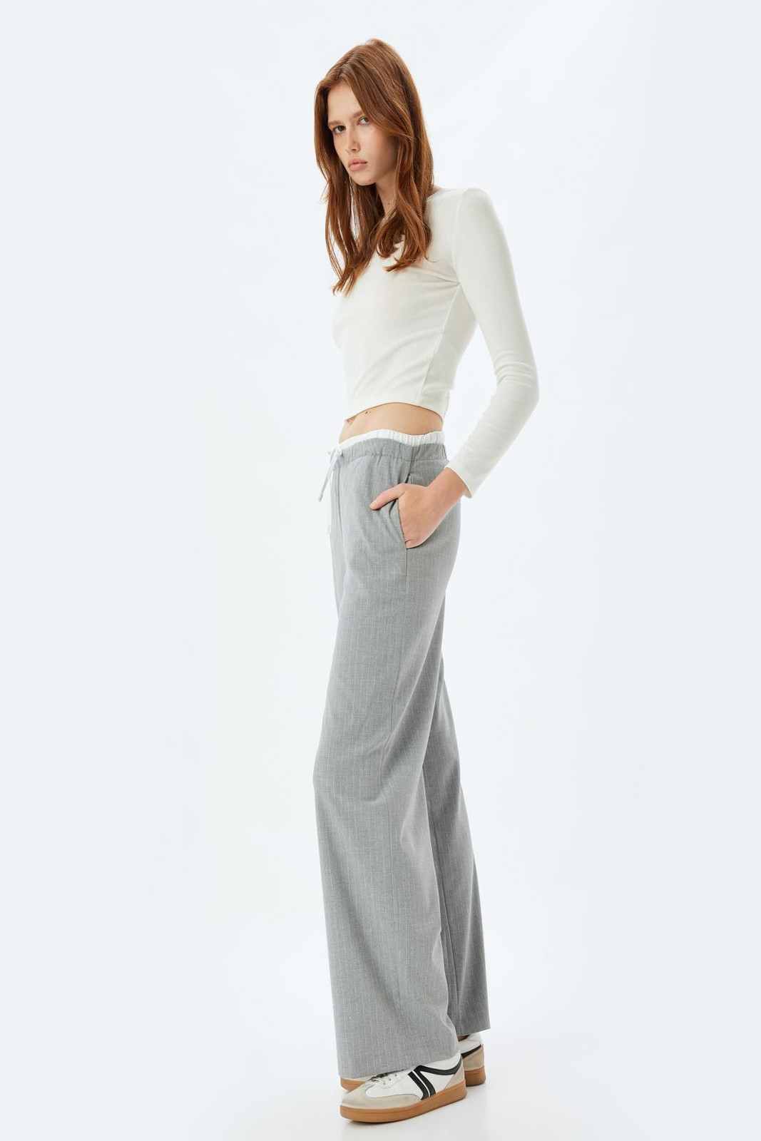 Koton Gray Striped Women's Trousers