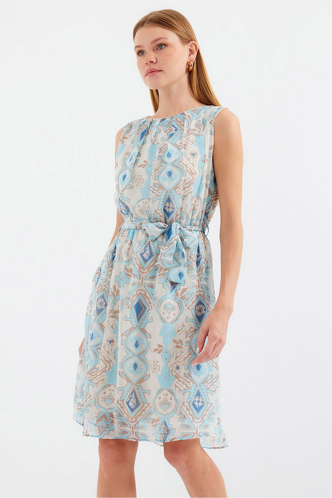 Bigdart 2501 Patterned Zero Sleeve Chiffon Dress - Blue