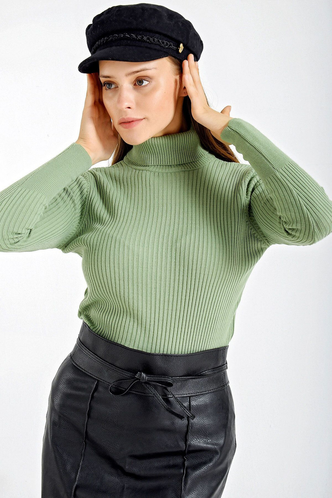 Bigdart 10311 Women's Green Turtleneck Knitwear Sweater