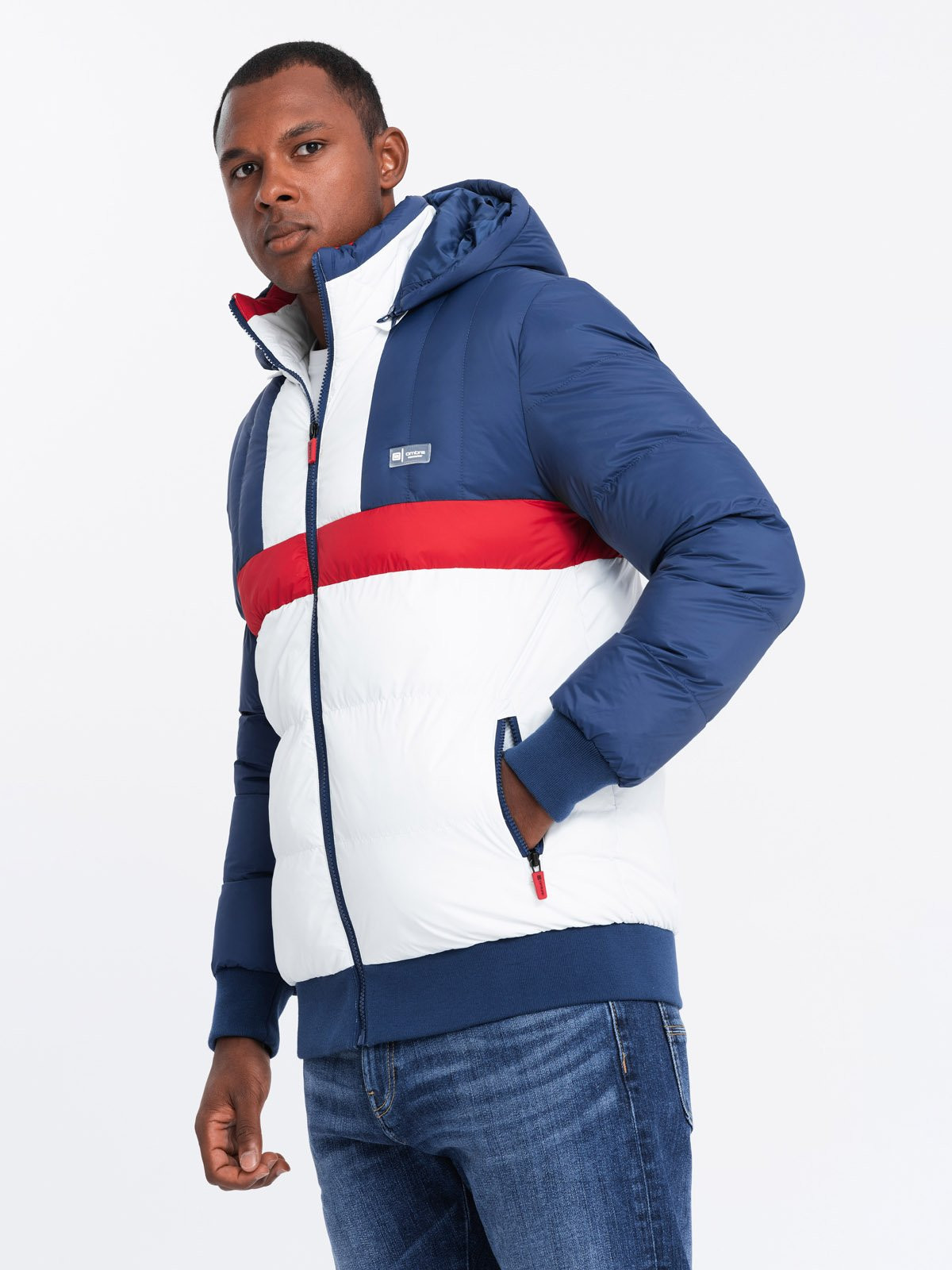 Ombre Men's colorful retro sports jacket - blue and white