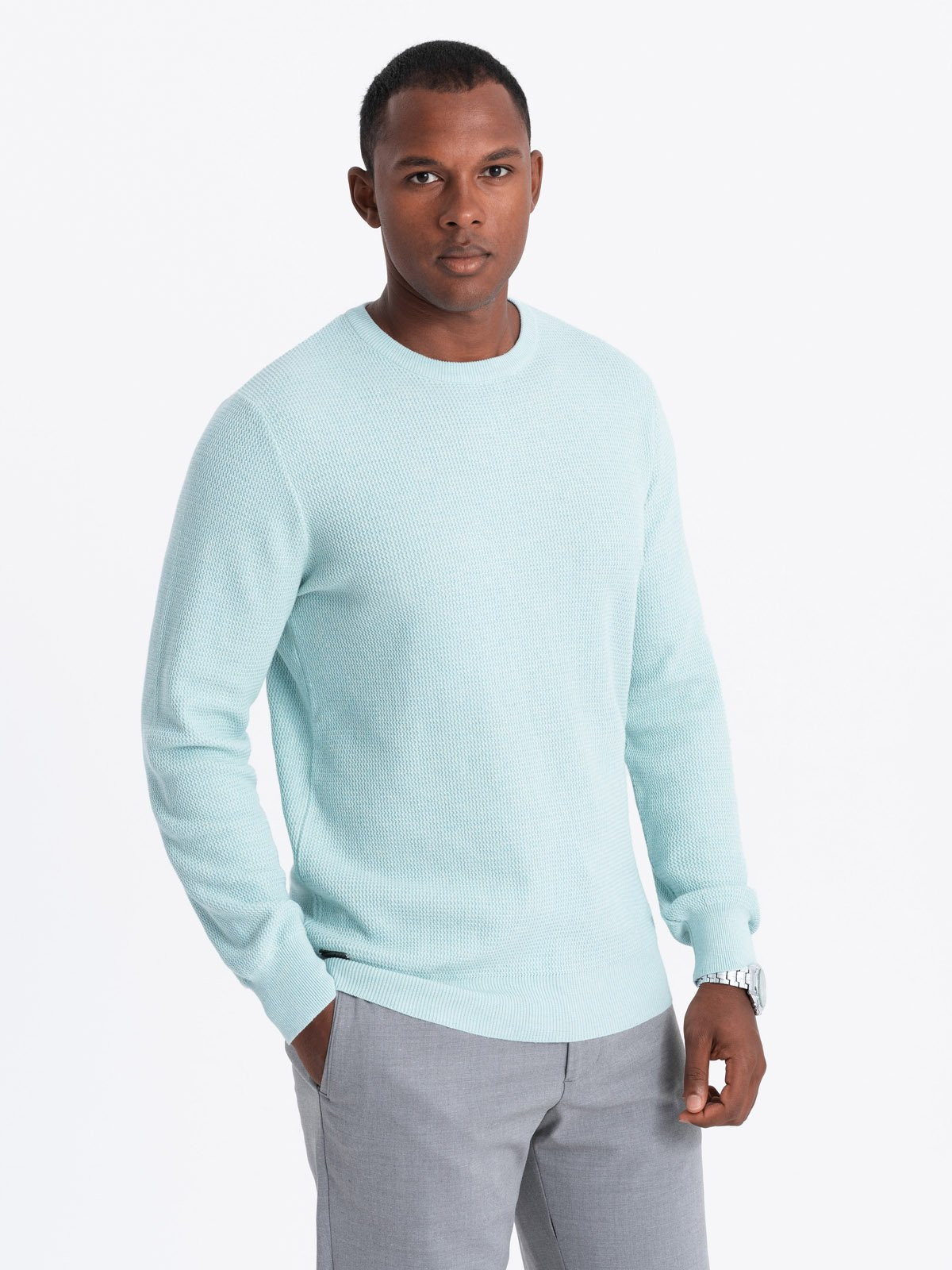 Ombre Men's mélange structured knit sweater - mint