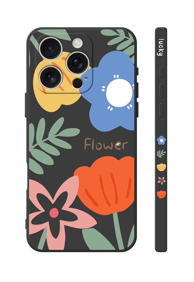 Kryt TopQ Design iPhone 16 Pro Max Malované květy černý 130794