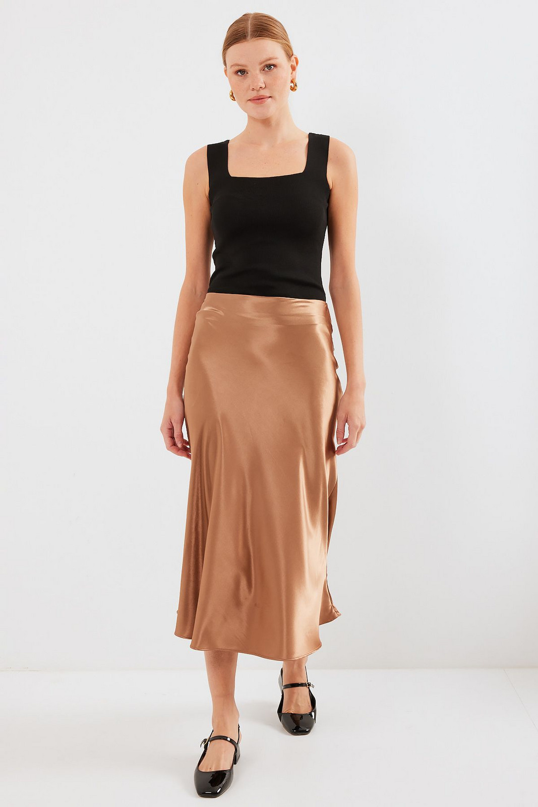 Bigdart 15806 Satin Skirt - M. Brown