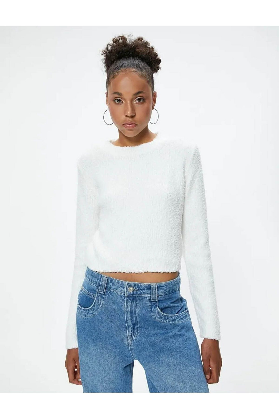 Koton Crew Neck Knitted Sweater Soft Texture Long Sleeve