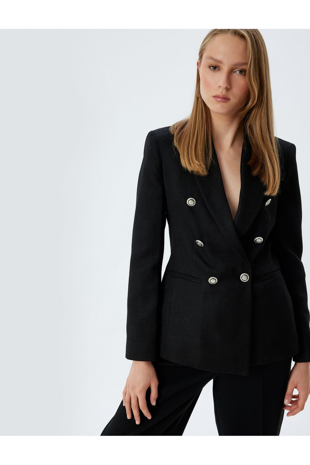 Koton Double Breasted Blazer Jacket Reverse Collar Buttoned Pockets