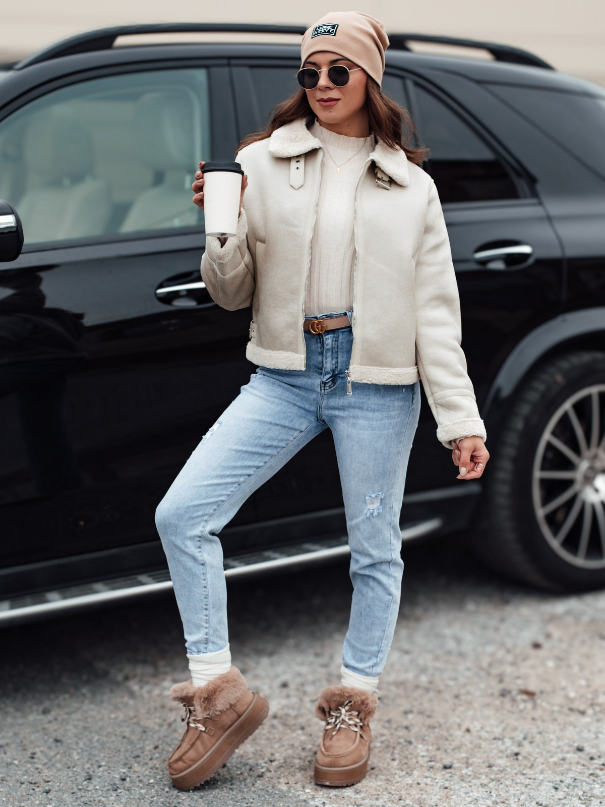 Dámská semišová bunda s kožíškem KASAMIRA bílá Dstreet