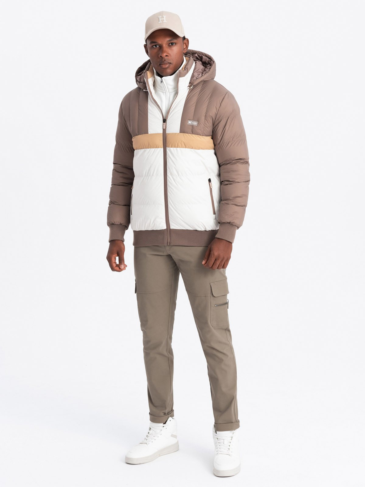 Ombre Colorful retro men's sports jacket - beige and white