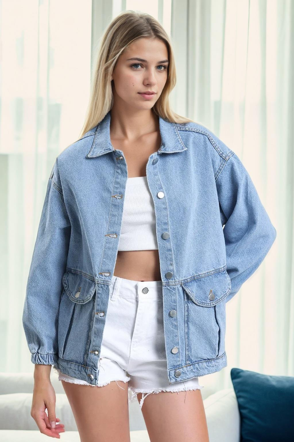 57796 Dewberry Women Denim Jacket-BLUE