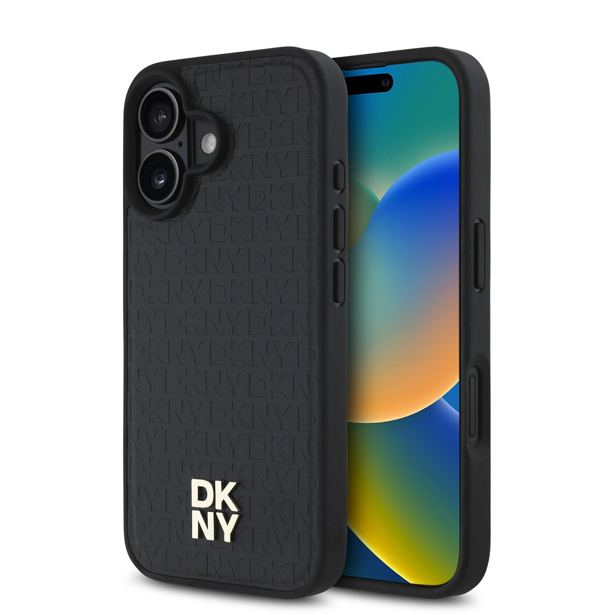 Zadní kryt DKNY PU Leather Repeat Pattern Stack Logo MagSafe pro iPhone 16 Plus Black