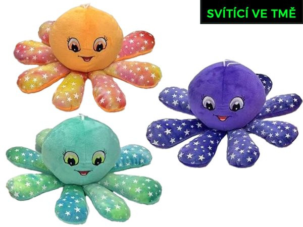 Chobotnička plyšová 15 cm, svítící ve tmě - mix barev