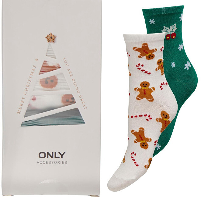 ONLY 2 PACK - dámské ponožky ONLCHRISTMAS 15327377 White