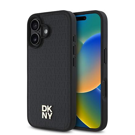 DKNY PU Leather Repeat Pattern Stack Logo MagSafe Zadní Kryt pro iPhone 16 Plus Black DKHMP16MPSHRPSK