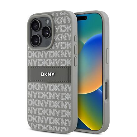 DKNY PU Leather Repeat Pattern Tonal Stripe Zadní Kryt pro iPhone 16 Pro Beige DKHCP16LPRTHSLE