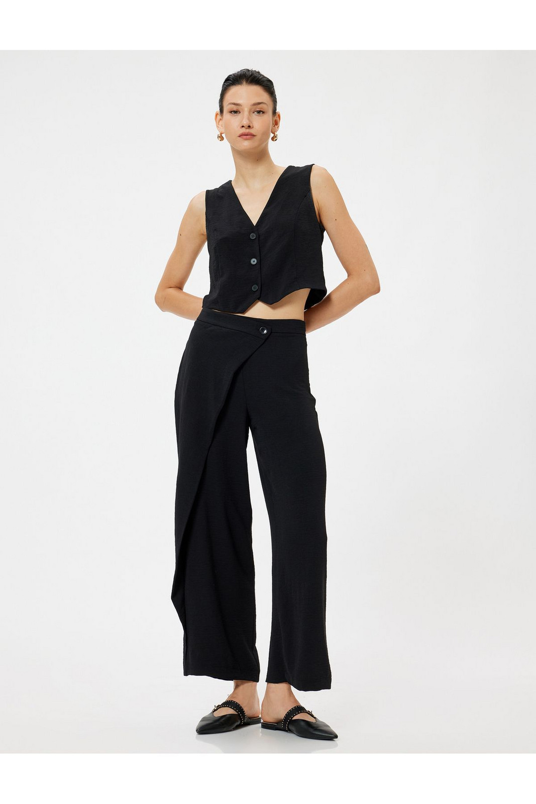 Koton Double Breasted Detailed Wide Leg Trousers Aerobin Fabric