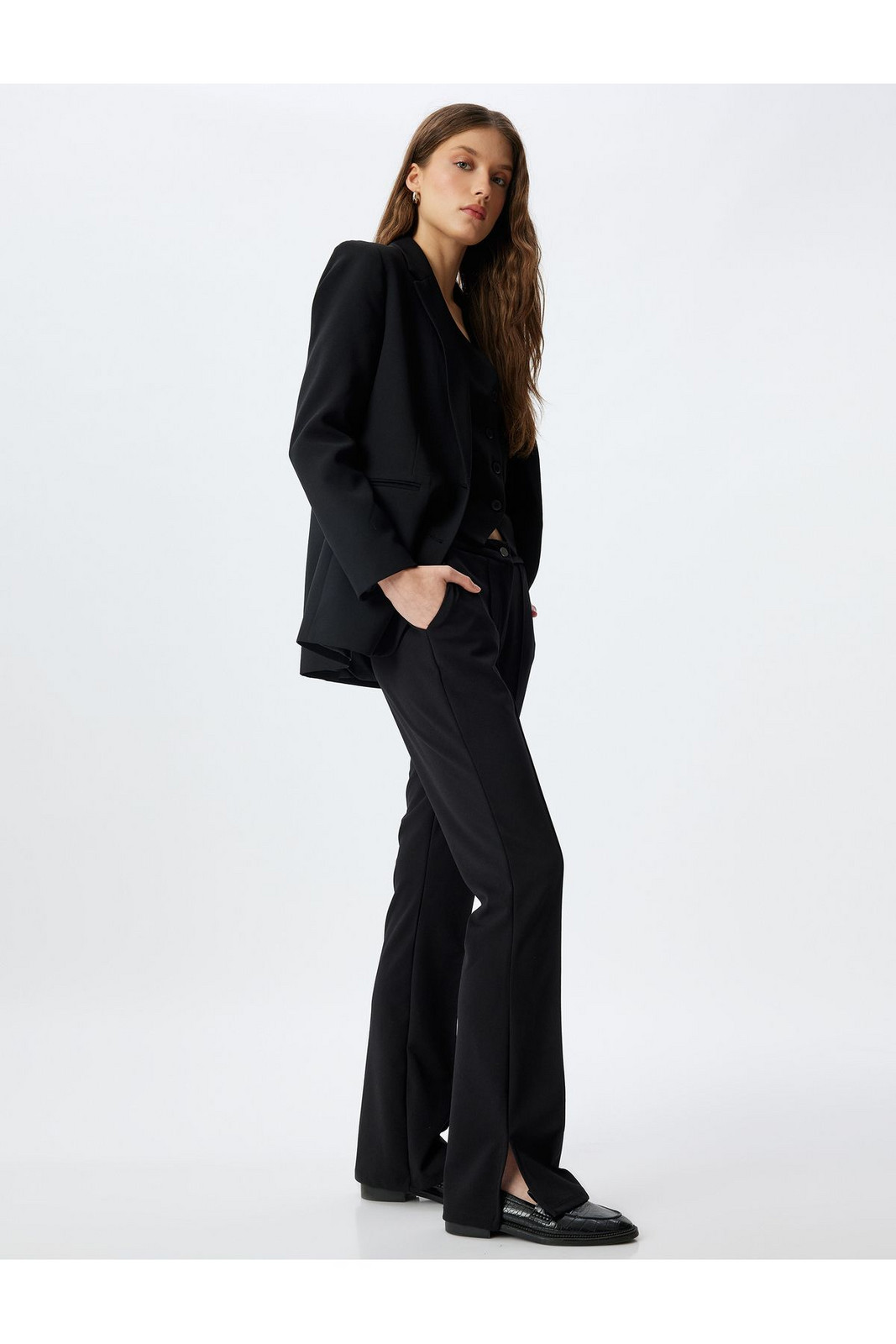 Koton Fabric Trousers with Slit Detail and Pockets, Standard Waist