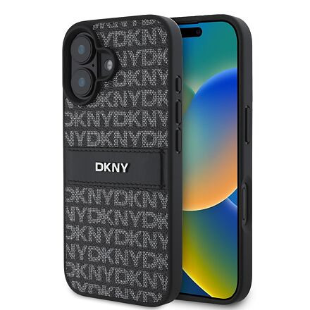 DKNY PU Leather Repeat Pattern Tonal Stripe Zadní Kryt pro iPhone 16 Plus Black DKHCP16MPRTHSLK