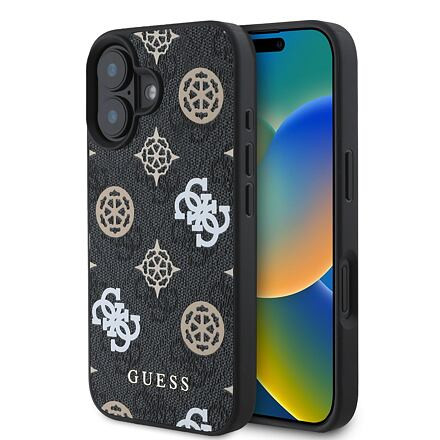 Guess PU 4G Peony MagSafe Zadní Kryt pro iPhone 16 Black GUHMP16SP4PWPK