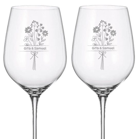 Dekorant svatby Svatební sklenice pro novomanžele na bílé víno LÚČNÍ KVÍTÍ 480 ml 2KS