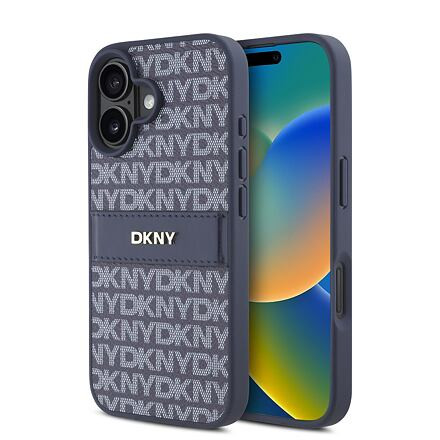 DKNY PU Leather Repeat Pattern Tonal Stripe Zadní Kryt pro iPhone 16 Blue DKHCP16SPRTHSLB