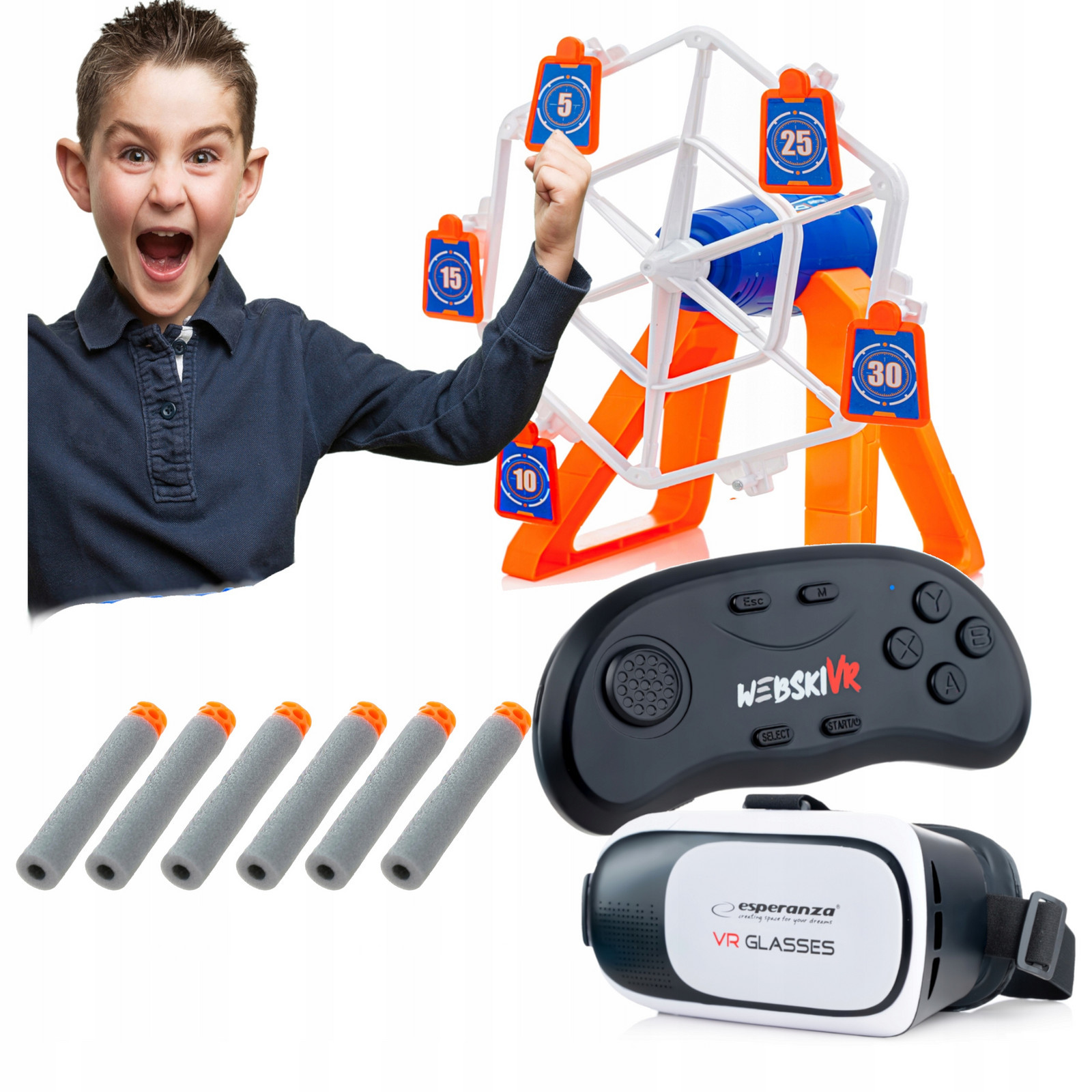 dárek K Svátku Brýle Vr 3D 360 Stupňů+gamepad+otočná Střelnice Štít