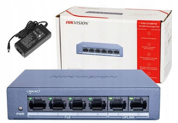 Poe Switch 4x PoE 2x Lan pro 4 Hikvision Ip kamery 10/100Mbps