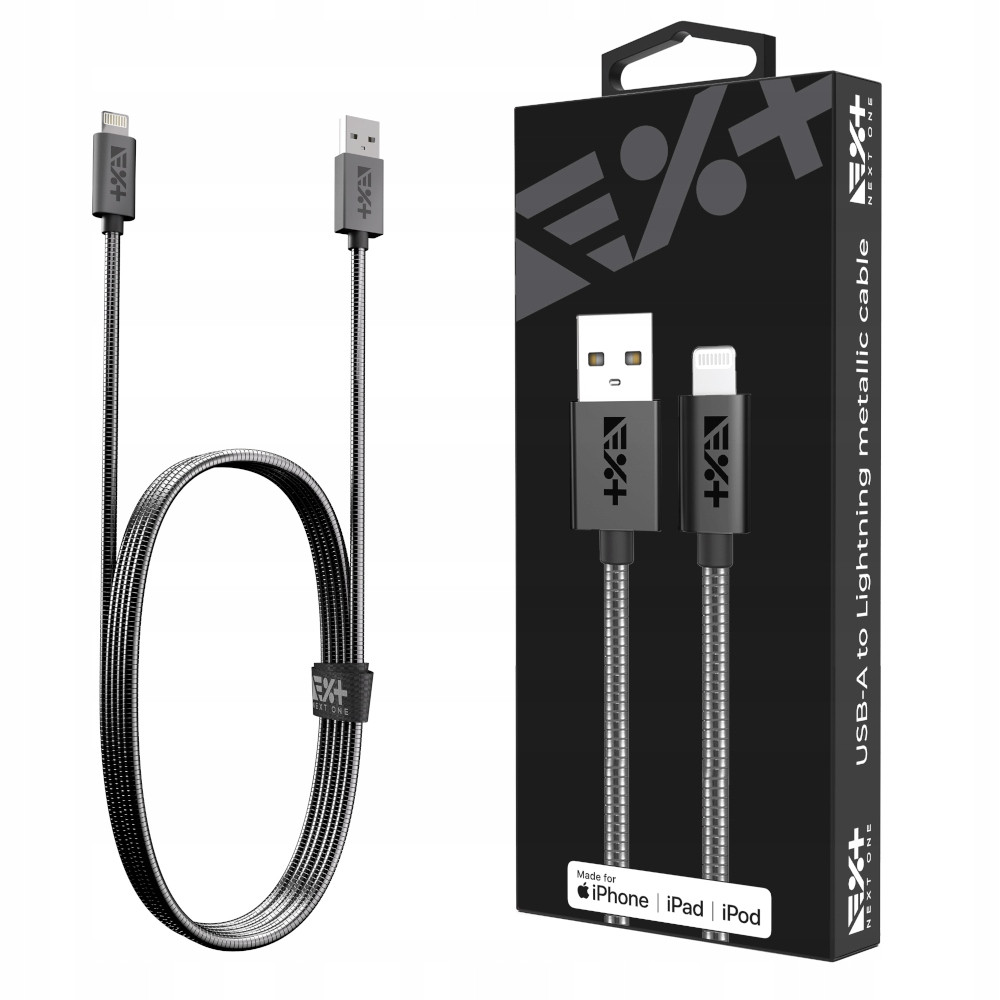 Next One Metalický Usb-a Lightning MFi kabel 1 m vesmírně šedý