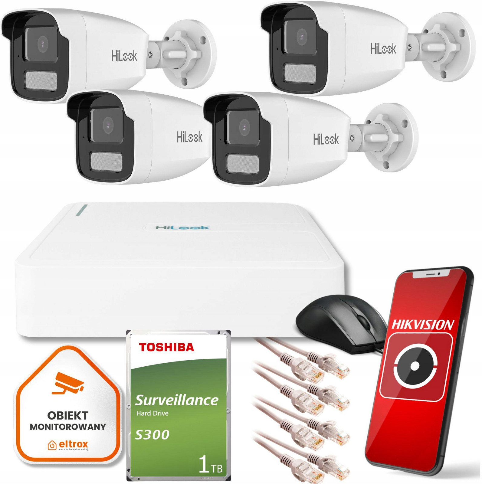 Tubulární (bullet) Ip kamera Hikvision 4IP kamery IPCAM-B2-50DL 1TBdisk 2 Mpx